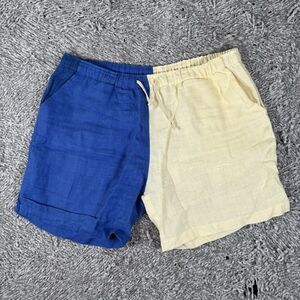 Alex Crane Linen Shorts Mens XXL Multicolor Colorblock Designer Drawstring Beach